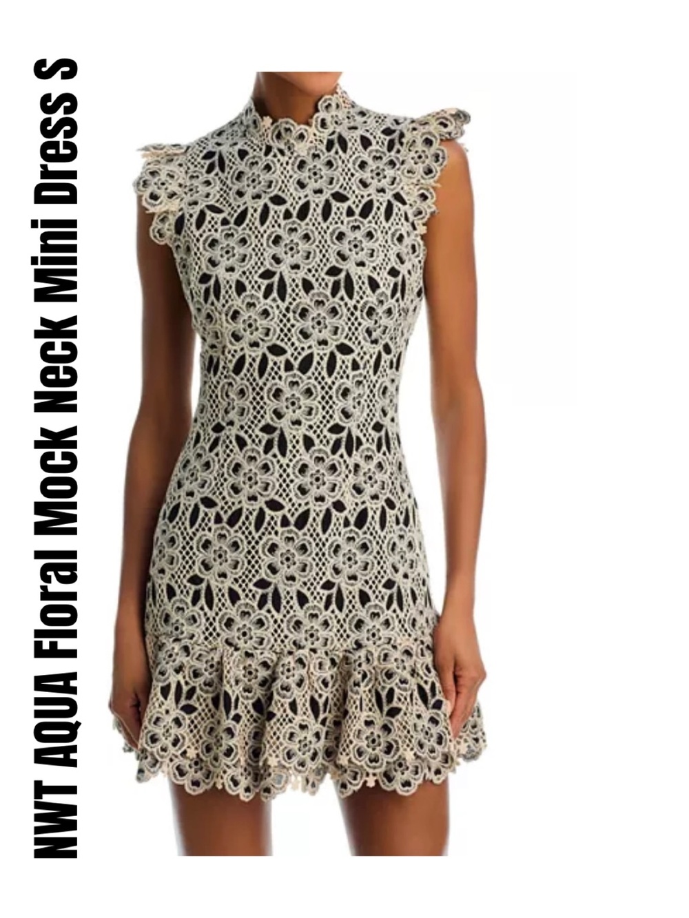 AQUA Floral Mock Neck Mini Dress S